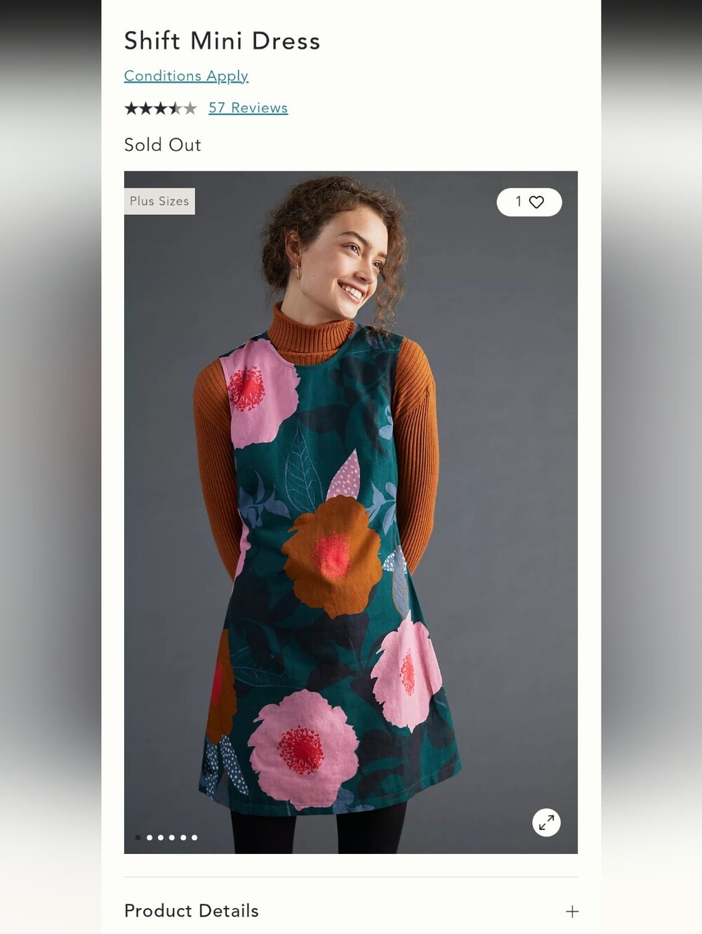 Anthropologie Floral Shift Dress in Teal, Pink & Rust